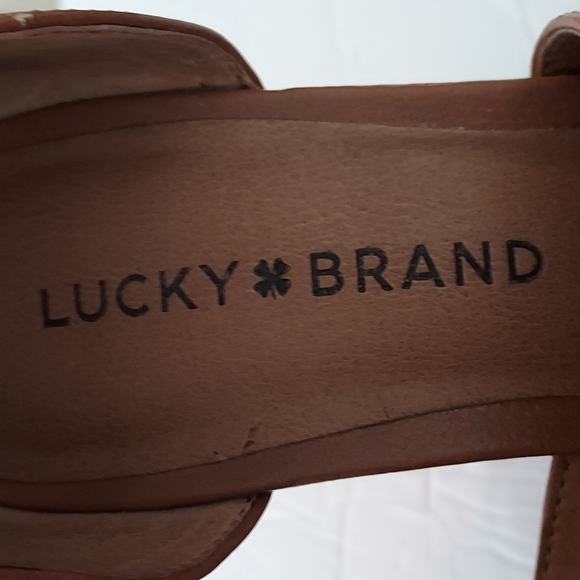 Lucky Brand Strappy Platform Wedge Size 8 M/38,Tan - Picture 3 of 16